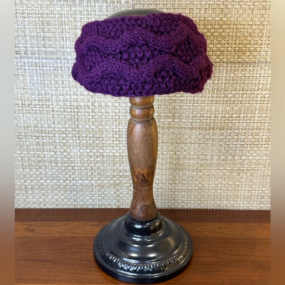 🌟HP🌟Hand-Knitted Aubergine (Purplish) Cable Knit Ear Warmer Nepal - Picture 1 of 7